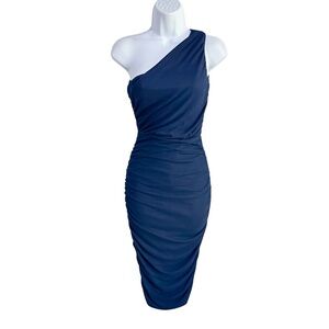 Love by Design Navy Blue Ruched One Shoulder Bodycon Midi Dress Small NWT